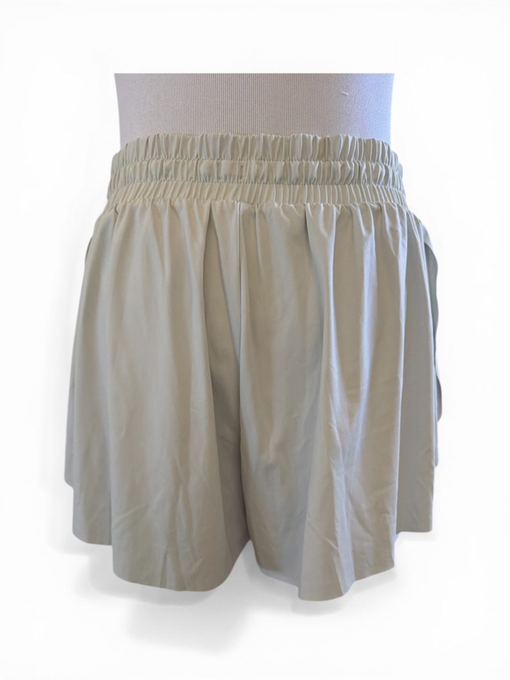 Women's Athletic Drawstring Shorts - Light Taupe - Picture 2 of 4